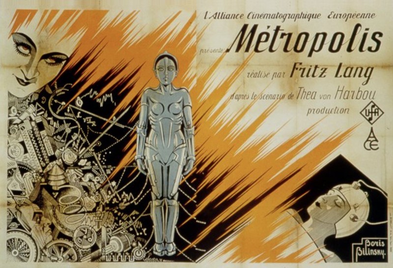 Snímek Metropolis z roku 1927 je průkopnickým dílem žánru science-fiction. Jeho režisér Fritz Lang v něm vykreslil dystopickou vizi budoucnosti. Mezi jednu z hlavních postav patří také umělá žena Maria - zřejmě první robot na filmovém plátně.